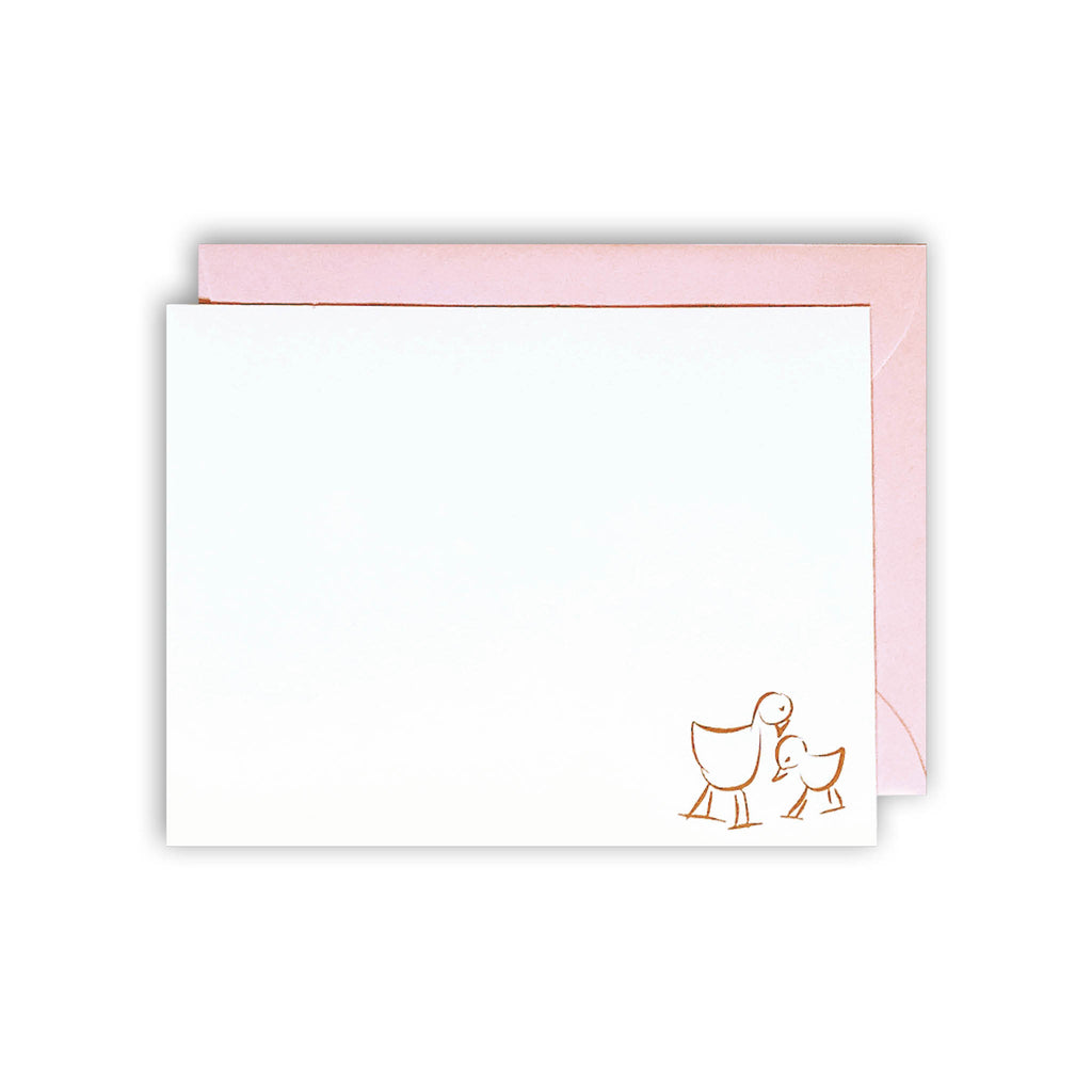 Foil stamped notecard baby bird white pink