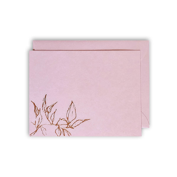 Gold foil stamped blank notecard leaves pink