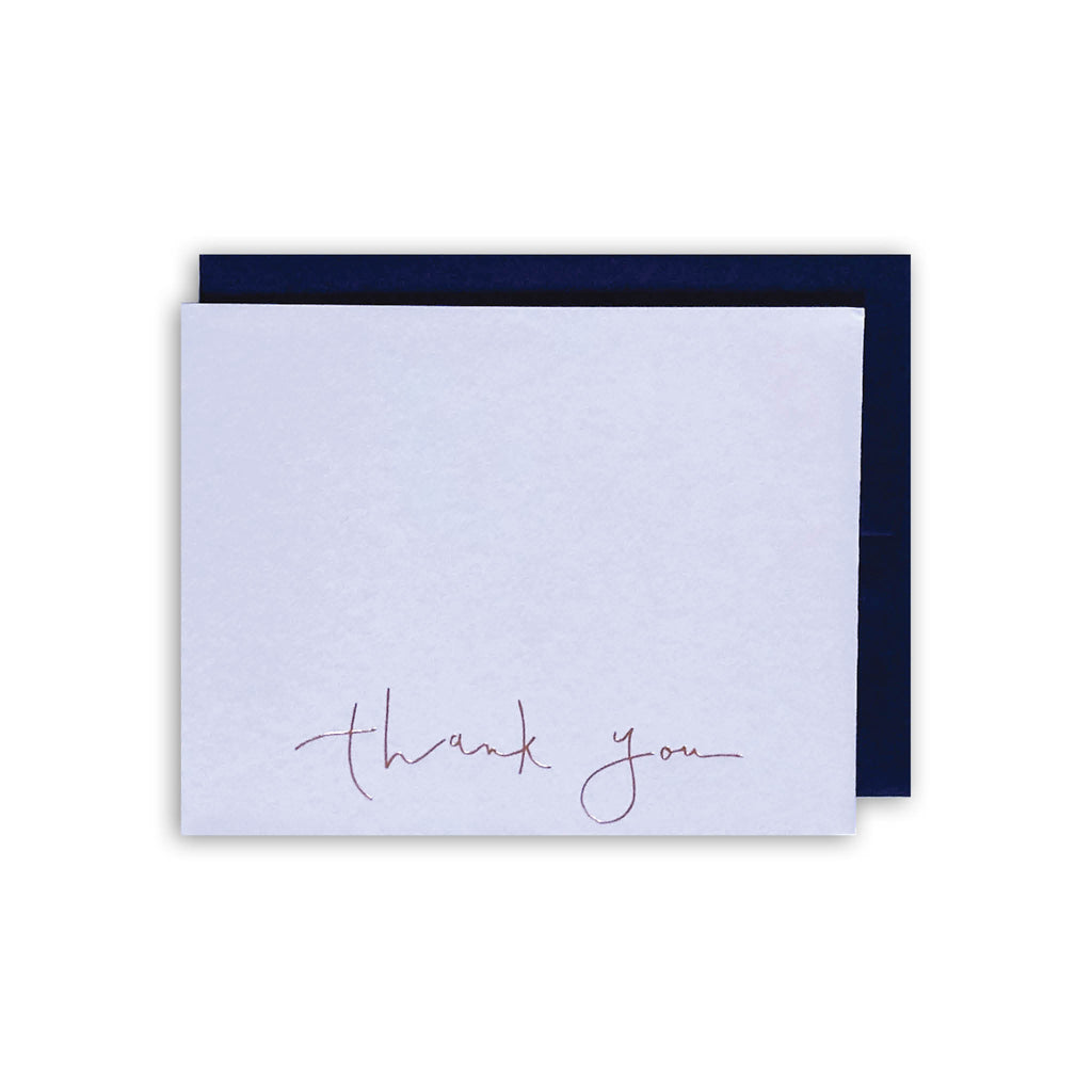 Gold Foil stamped blank notecard thank you navy blue