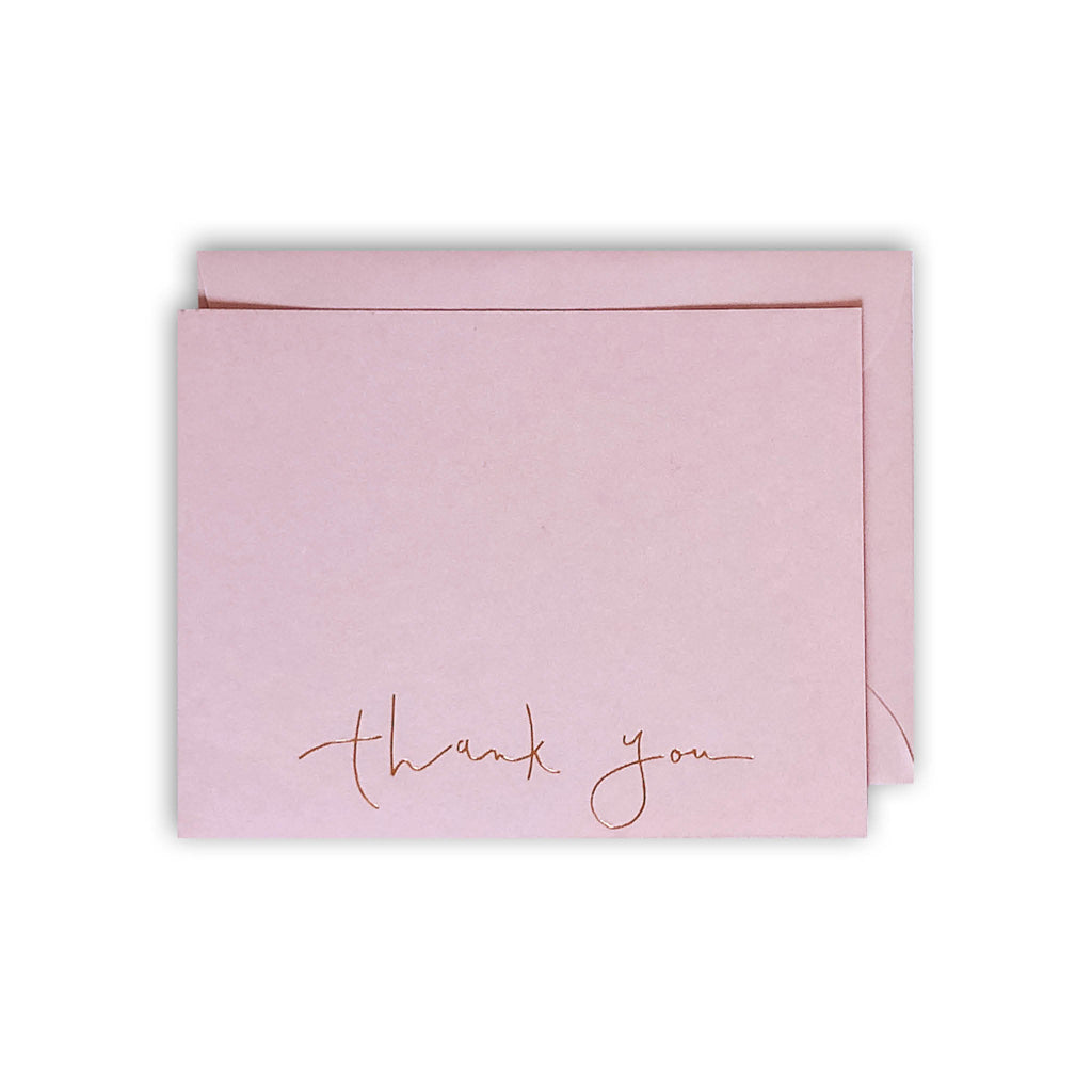 Gold foil stamped thank you notecard pink