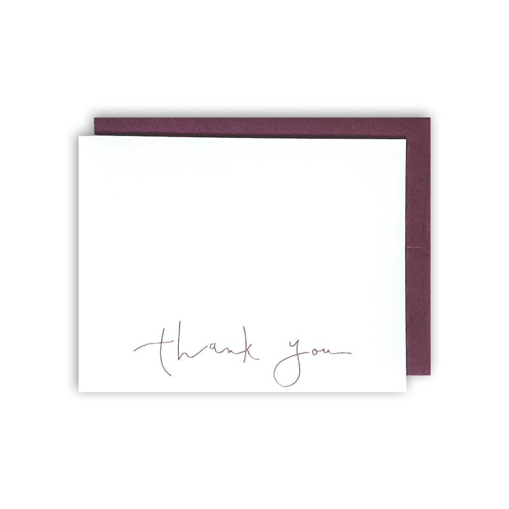 Gold foil stamped thank you notecard white burgundy